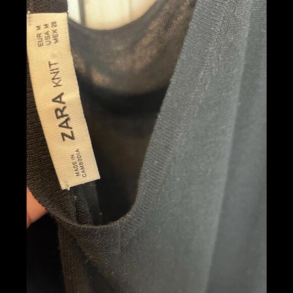 Zara Knit Sweater Womens Size Medium Black Off The Shoulder Long Tunic - Picture 9 of 9